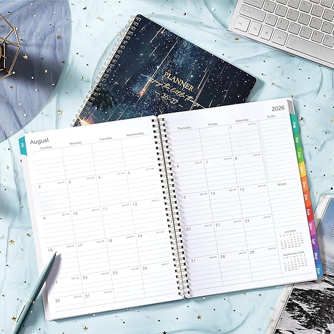 Planner 2026-2027 - Planner Weekly and Monthly 2026-2027, Academic Planner 26-27, July 2026 - June 2027, 8.5" x 11", 26-27 Calendar Planner with Colourful Tabs, Inner Pocket, Premium Paper, Twin-wire Binding - Galaxy