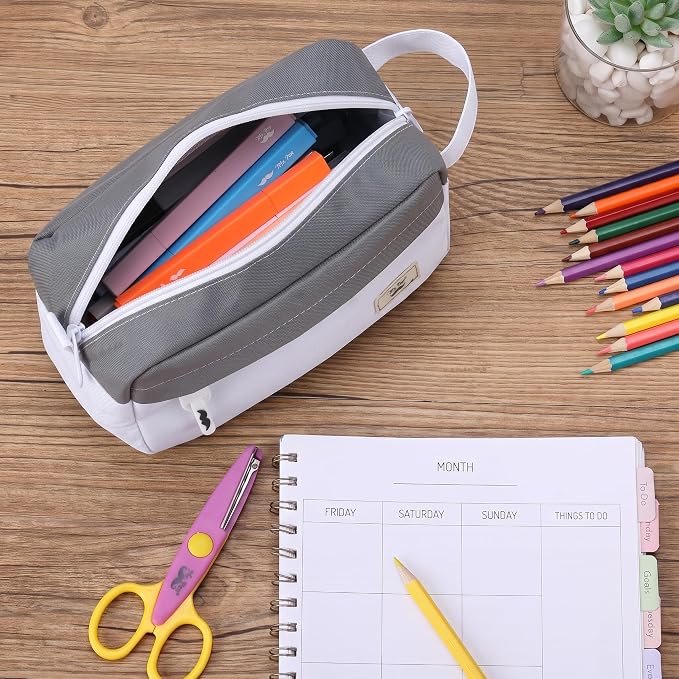 Mr. Pen- High Capacity Pencil Case, Large Pencil Pouch with 3 Compartments and 2 Pockets, Large Pencil Bag with Smooth Zipper, Cute Pencil Case Pouch Organizer, School Supplies for Teens