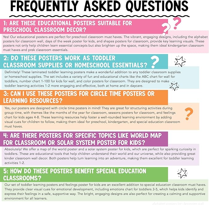Hadley Designs 16 Educational Posters for Classroom Must Haves - Laminated Pre-K Posters for Toddler Homeschool Essentials, Toddler & Preschool Learning Activities, Kindergarten Classroom Decor