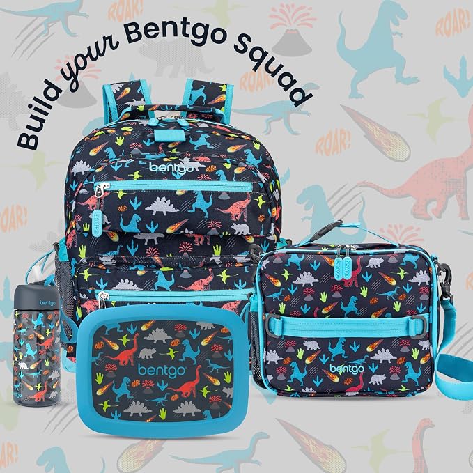 Bentgo Kids Backpack - Lightweight 14” Backpack in Fun Prints for School, Travel, & Daycare, Ideal for Ages 4+, Roomy Interior, Durable & Water-Resistant Fabric, & Loop for Lunch Bag (Dinosaur)
