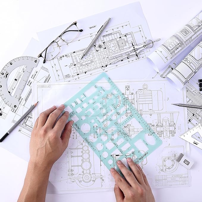 Mr. Pen- House Plan, 3 pcs, Interior Design and Furniture Templates, Clear Flexible Plastic, Drafting Tools, Ruler Shapes for Architecture, 1/4 Inch Scale, Kitchen, Bath, Bedroom, Office, Living Room