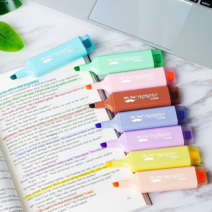 Mr. Pen- Pastel Highlighters, 8 Pack, Highlighters with Firm Chisel Tip, Quick Dry & Non-Toxic, No Bleed on Standard Paper, Ideal for Highlighting, Underlining, Journaling & Coloring
