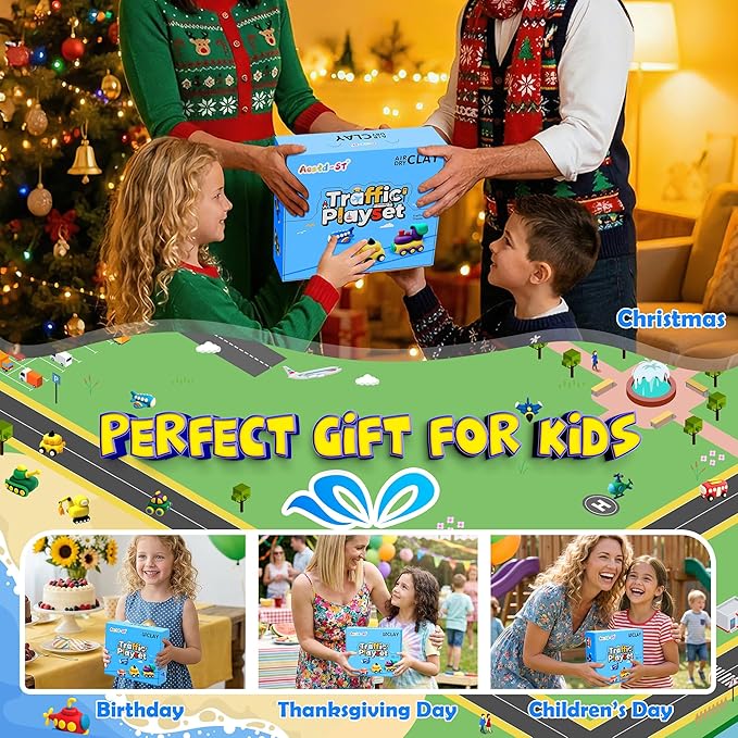 Air Dry Clay Kit -Traffic Theme, Modeling Clay for Kids, DIY Model Magic Clay with Sculpting Tools and Tutorials, 12 Boxes Molding Clay, Ultra Light, Soft & Non-Sticky, Arts and Crafts Gift for Kids