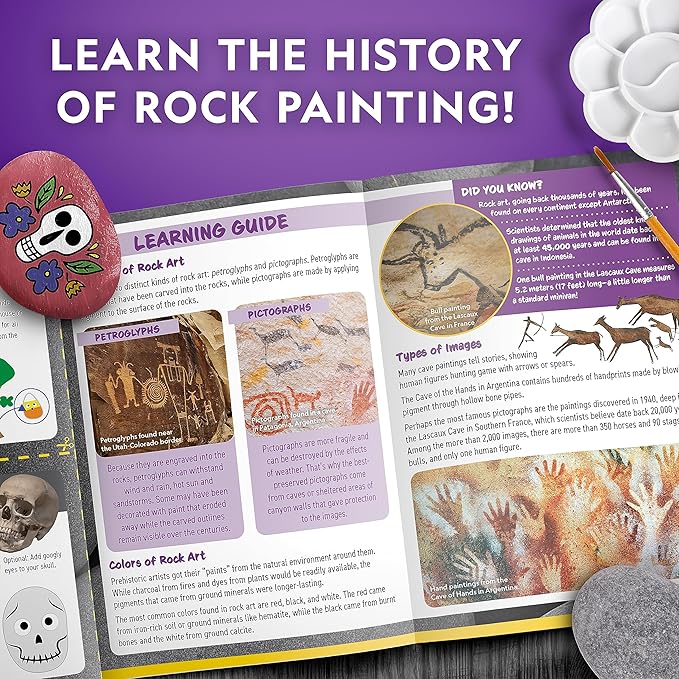 National Geographic Creepy Creatures Rock Painting Kit - Halloween Arts & Crafts Kit for Kids, Decorate 10 River Rocks with 10 Paint Colors & More Spooky Art Supplies, Halloween Gifts for Kids