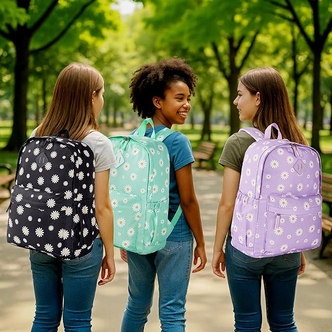 KK CRAFTS Preschool Backpack Kindergarten Little Kids Toddler Elementary School Backpacks for Boys and Girls with Chest Strap(17Inch, Daisy-Green)