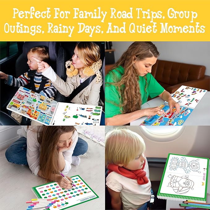 Sticker Activity Book, 690 Reusable Stickers, 15 Dry-Erase Scenes & 16 Fun Games, Side By Side Vehicle-Themed Activity Book, Educational Hands-on Travel Game - Great for Toddlers, Kids, Boys & Girls