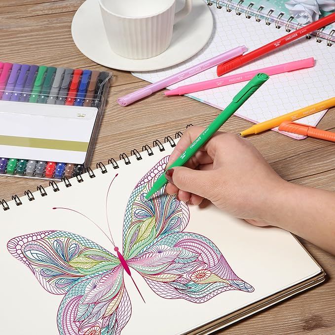 Mr. Pen- Colored Fineliner Pens, 18 Pack, 0.4mm, Ergonomic Triangular Barrels, Smooth Writing Pens for Journaling, Note-Taking, Coloring, Sketching, Planning & Art Projects
