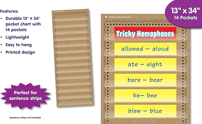 Teacher Created Reources Burlap 14 Pocket Chart (13'' x 34'') (TCR20838)