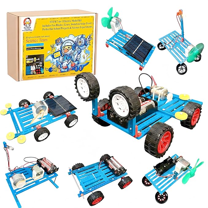 STEM Kits and STEM Toys for Kids Ages 8-14, Build 7 Models (One at a Time), Solar and Motor Science Kit, Engineering Building Kit, Solar Car Building Kit, Educational Gifts for Boys and Girls