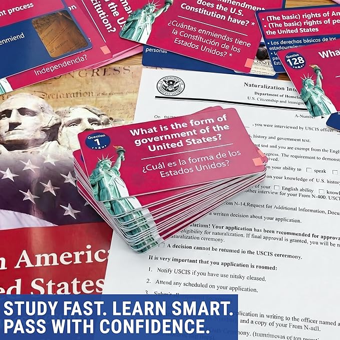 US Citizenship Flash Cards 2026, 128 USCIS Civics Test Questions and Answers, Bilingual English and Spanish Study Guide, Tarjetas de Ciudadania 2026, Preguntas para La Ciudadania 2026
