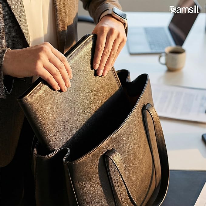 Samsill Professional Padfolio - Faux Leather Portfolio Folder for Men and Women, Leather Padfolio with 8.5 x 11 Writing Pad, Resume Portfolio Folder, Functional Business Portfolio for Meetings and Interviews, Black