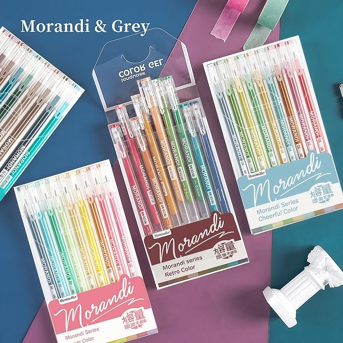9 Colored Gel Pens Set, 0.6mm Fine Point for Black Paper & White Paper, Pens for Journaling, Adult Coloring Books, Bible, Drawing, Note Taking, Art & Journaling Supplies (Morandi-Sweet Color)