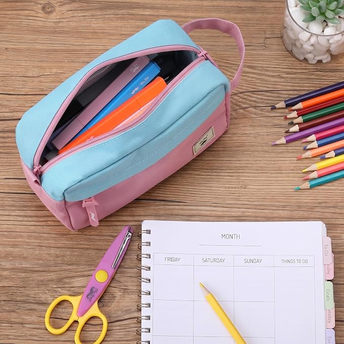 Mr. Pen- High Capacity Pencil Case, Large Pencil Pouch with 3 Compartments and 2 Pockets, Large Pencil Bag with Smooth Zipper, Cute Pencil Case Pouch Organizer, School Supplies for Teens