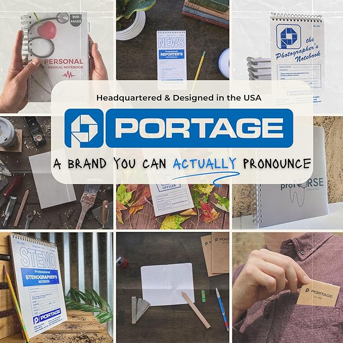 Portage Steno Notebook | 6" x 9" With Ultra Thick Backing Perfect For Writing Wherever You Need, 70 Sheets of Quality, Gregg Ruled Paper, Top Spiral Bound