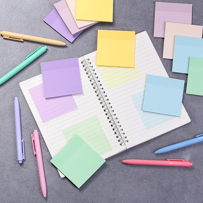 Mr. Pen- Transparent Sticky Notes, 3" x 3", 12 Pads, 600 Sheets, See Through Self-Adhesive Notes for Bible Journaling and Studying, Water-Resistant, Easy to Peel, Clean Removal