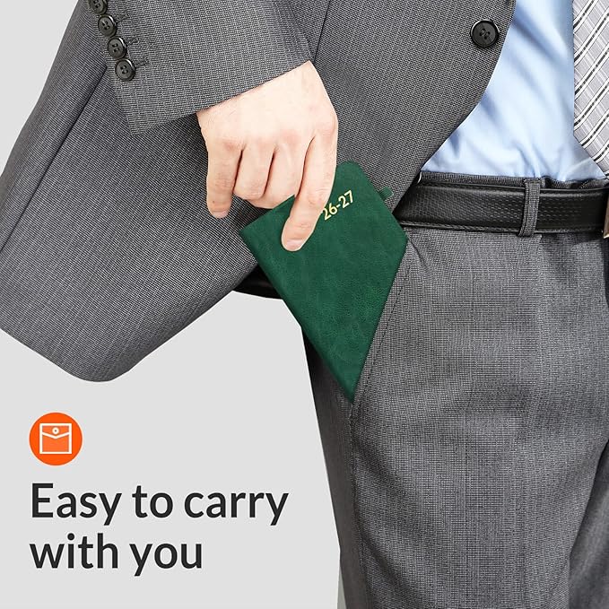 SUNEE 2026-2027 Pocket Weekly Planner for Purse 3.5" x 6" - 12 Month (July 2026 - June 2027) Academic Year Calendar, Pocket Size Planner, Hardcover, Note, 100 GSM Paper, Deep Green