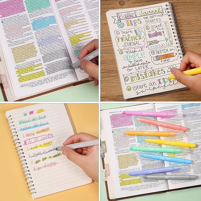 Mr. Pen- No Bleed Gel Highlighters, Friendly Colors, 8 Pack, Bible Highlighters and Pens No Bleed, Bible Markers for Study, Journaling, School Supplies and Accessories