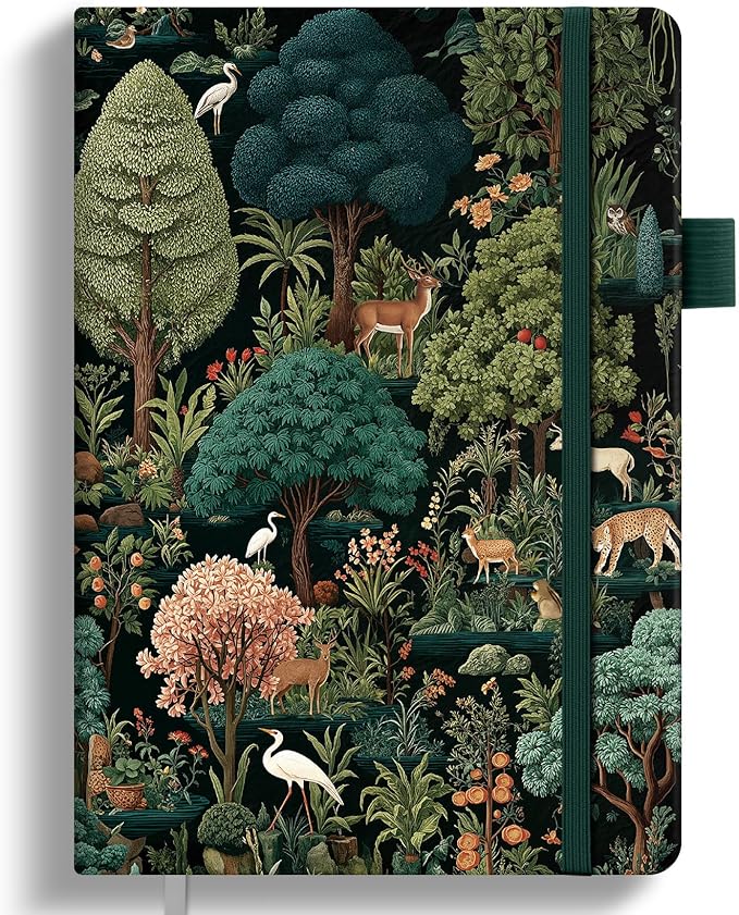 Taja Pretty Lined Journal for Women, Aesthetic Cute Hardcover Leather Journal for Writing, A5 College Ruled Notebook for Work & Note Taking, Perfect for Office School Home, 160 Pages, Enchanted Grove