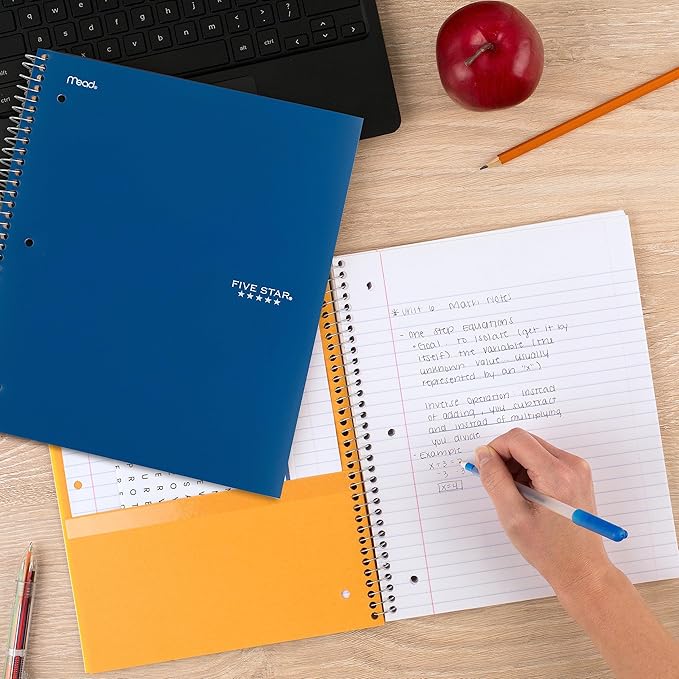 Five Star Spiral Notebook + Study App, 3 Pack, 3 Subject, College Ruled Paper, Fights Ink Bleed, Water Resistant Cover, 8-1/2" x 11", 150 Sheets, Green, Red, Blue (820193)
