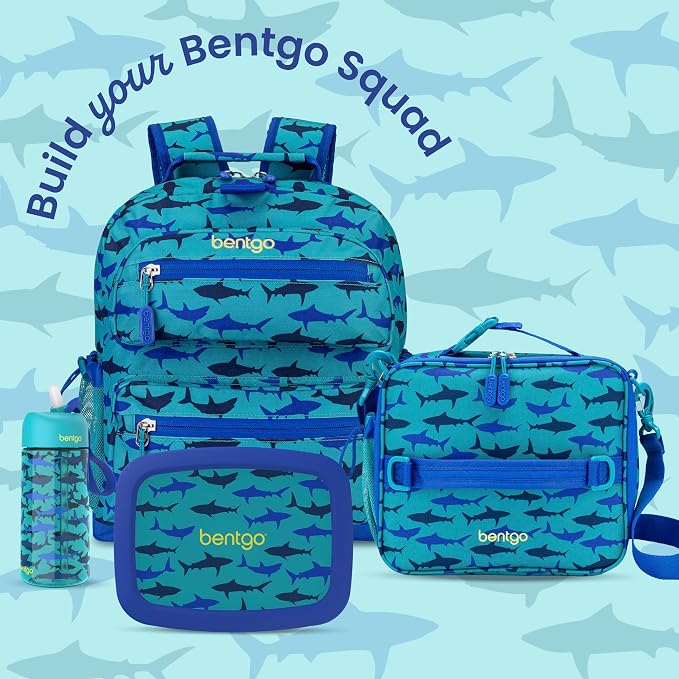 Bentgo Kids Backpack - Lightweight 14” Backpack in Fun Prints for School, Travel, & Daycare, Ideal for Ages 4+, Roomy Interior, Durable & Water-Resistant Fabric, & Loop for Lunch Bag (Shark)