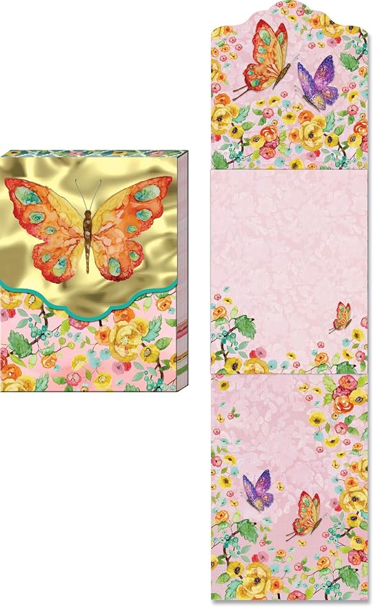 Punch Studio Flip-Top Pocket Notepad 3" x 4", For Daily Notes or Notes on-the-go, 75 Illustrated Sheets with Gold Foil Accents, Gems & a Magnetic Closure - Orange Butterfly (45907)