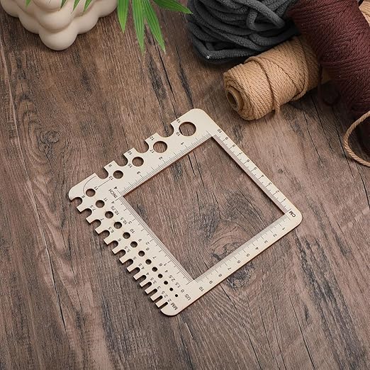 Wooden Rulers, Crochet Stitch Counter Spinner Yarn Measure Needle Gauge Ruler for Knitting Crochet Gauge Measuring Tool Crochet Tools Poplar Square Measuring Tool Multi-Size Holes for Needles