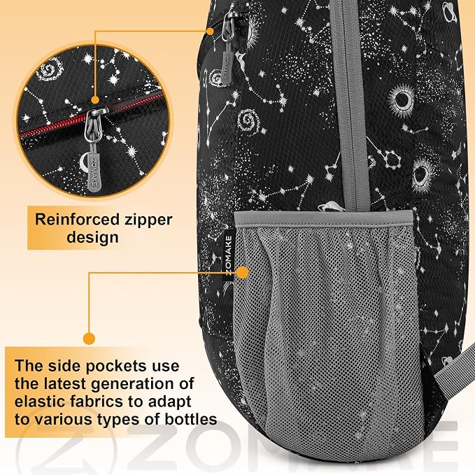 ZOMAKE Lightweight Packable Backpack 20L, Foldable Small Daypack for Hiking | Water Resistant Backpacks Day Bag for Travel Outdoor Camping Sport, Everyday Carry, Multi Compartment Storage(Star Print)