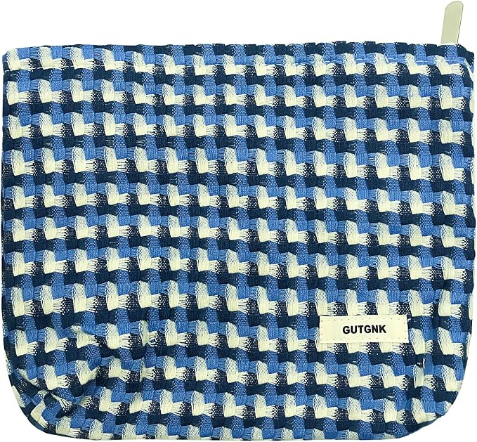 GUTGNK Corduroy Ladies Cosmetic Bag, Large Capacity Canvas Cosmetic Bag Travel Toiletry Bag Accessories Organizer, Blue Mesh