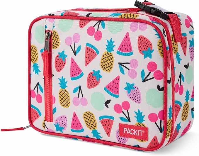 PackIt Freezable Classic Lunch Box, Fruit Toss | Built-in ice packs, EcoFreeze+ Technology, Zip Closure, Zip front pocket, Side-release buckle handle, Collapsible, Reusable