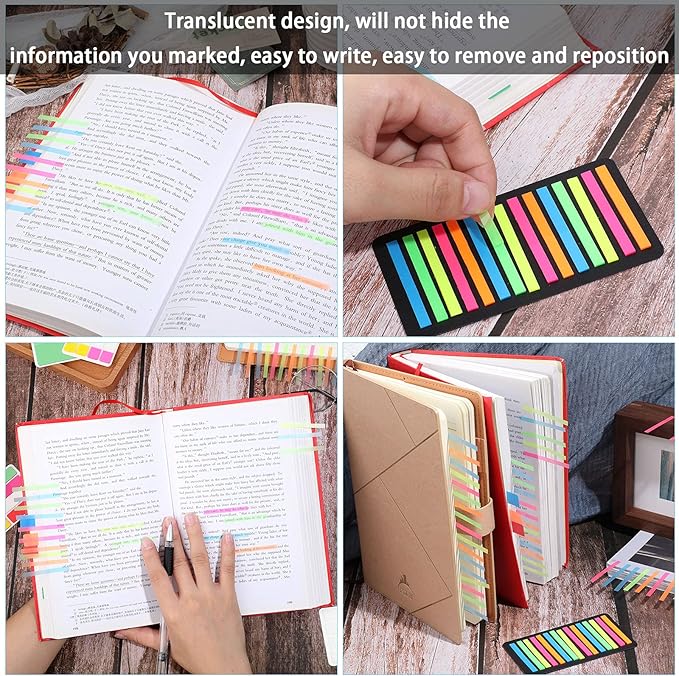 Zonon 4500 Pcs Removable Highlighter Tapes Text Highlighter Strips Transparent Sticky Note Tabs Neon Page Marker Index Tabs for Book Annotating Bible Study Aesthetic Office School Supplies