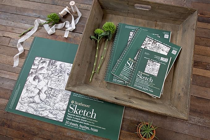 Strathmore 400 Series Sketch Pad, Recycled Paper, 11x14 inch, 100 Sheets - Artist Sketchbook for Drawing, Illustration, Art Class Students
