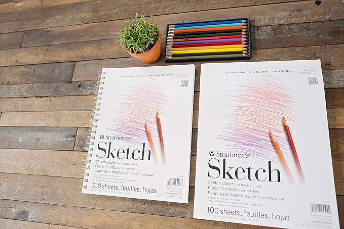 Strathmore 200 Series Sketch Pad, 9x12 inch, 100 Sheets, Tape Bound - Artist Sketchbook for Drawing, Illustration, Art Class Students