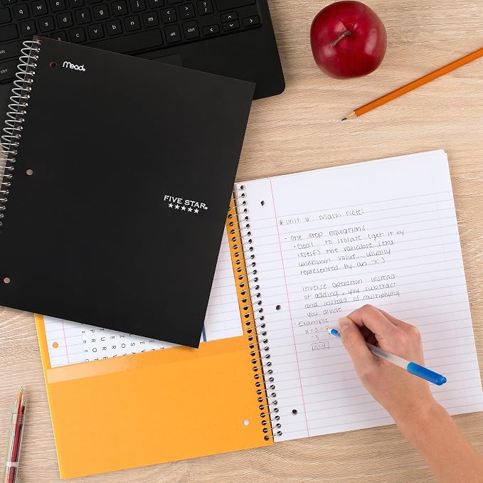 Five Star Spiral Notebooks + Study App, 3 Pack, 1-Subject, College Ruled Paper, 100 Sheets, 11" x 8-1/2", Black, White, Amethyst Purple (820188-ECM)