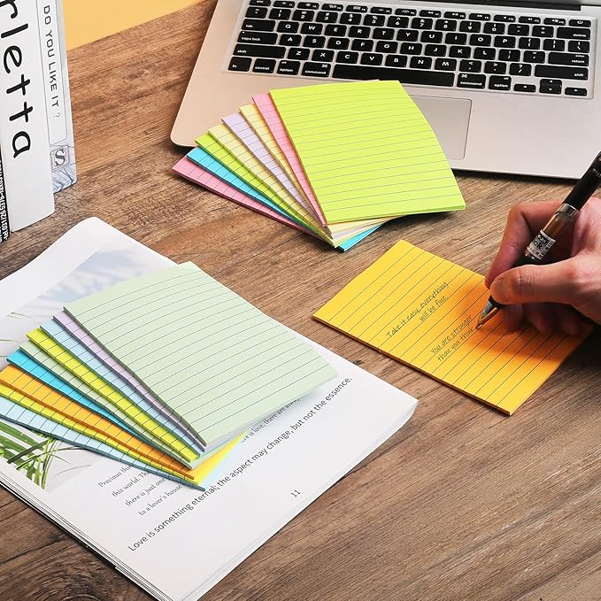 (18 Pads) Lined Sticky Notes 4x6 in Post, Large Notepads with Lines, Pastel Colors Self- Stick Note Pad it, Strong Adhesive, Post on Windows, Doors, Easy to Write for Office, Home, School