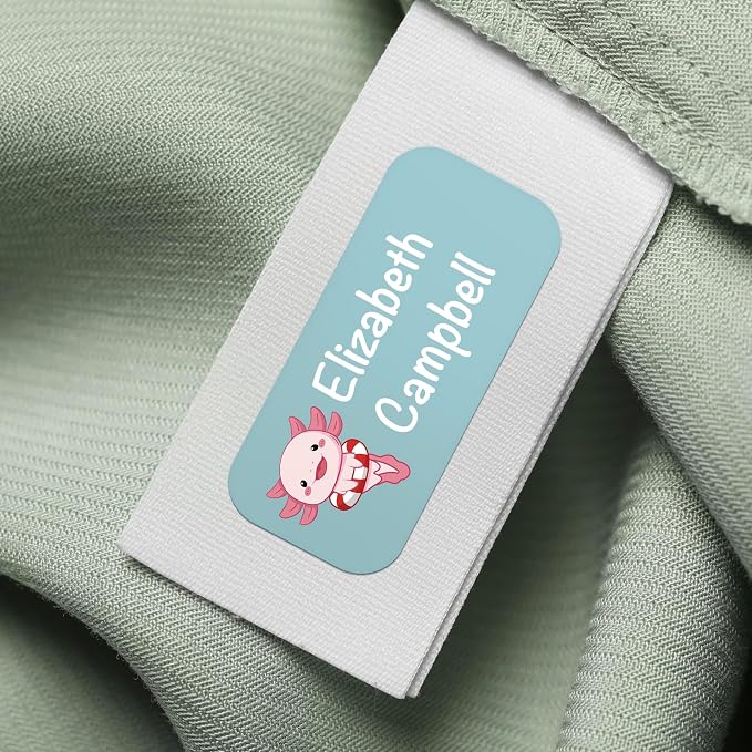 Personalized Waterproof Name Labels for Kids | Optional Packs 50, 150, 230 Labels | Custom Name Stickers for Kids' Clothing Tag, Water Bottle, Lunch Box, Customize Kid Name Label for Daycare Axolotl