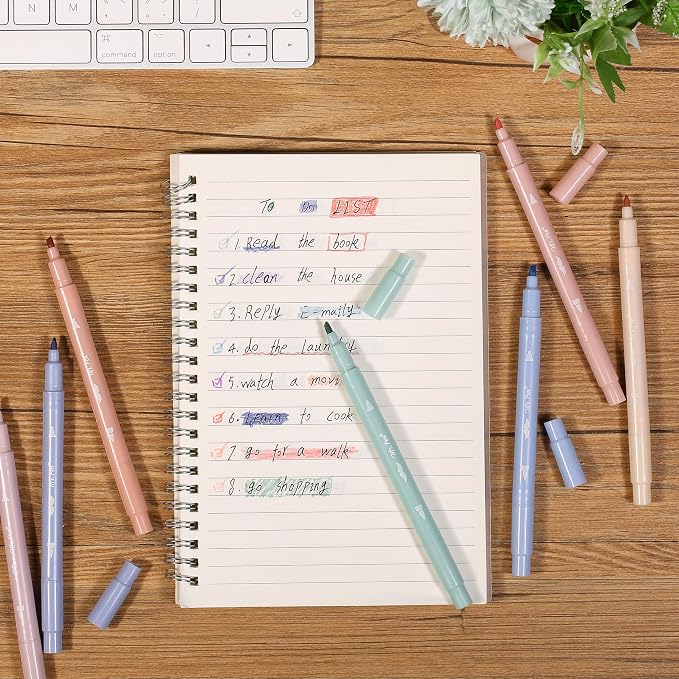 Mr. Pen- Dual Tip Aesthetic Bible Highlighters No Bleed Through, 8 pcs | Chisel & Brush Tip, Cute Highlighter for Journaling Supplies and School Accessories, Bible Highlighters and Pens No Bleed