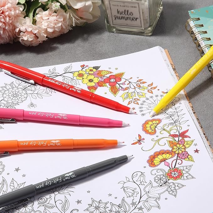 Mr. Pen- Felt Tip Pens, 5 Pack, 0.7 mm, Colorful Felt Tip Pens, Fast Dry, No Smear, Planner Markers for Underlining, Writing, Drawing, Journaling Supplies