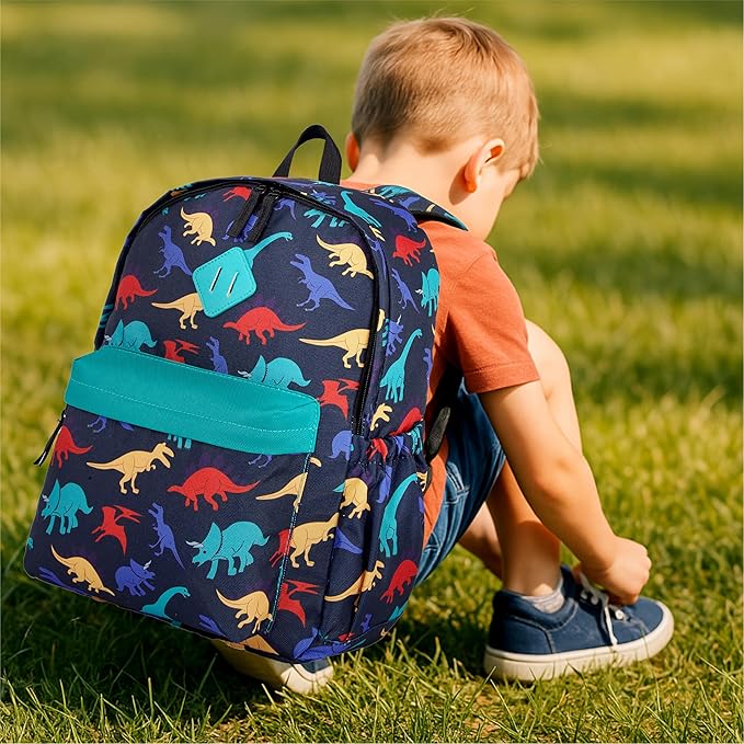 KK CRAFTS Preschool Backpack Kindergarten Little Kids Toddler Elementary School Backpacks for Boys and Girls with Chest Strap(15Inch, Dark Blue Dinosaur)