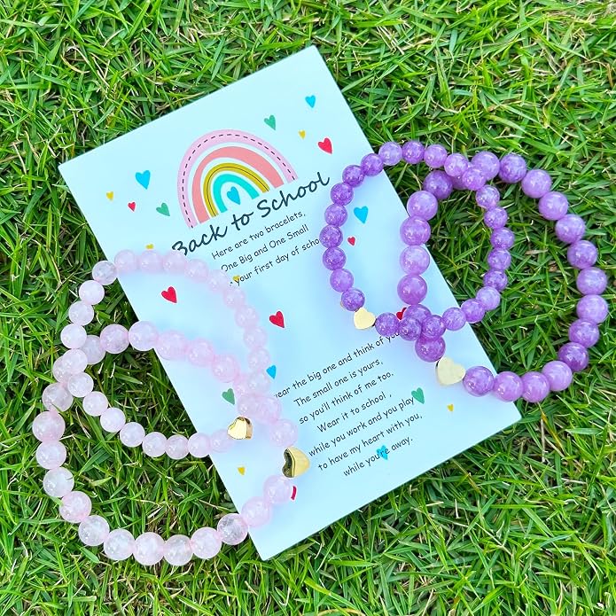 HTH Back to School Bracelets Matching Heart Mommy and Me Wish Strings Bracelet Set First Day of School Gifts