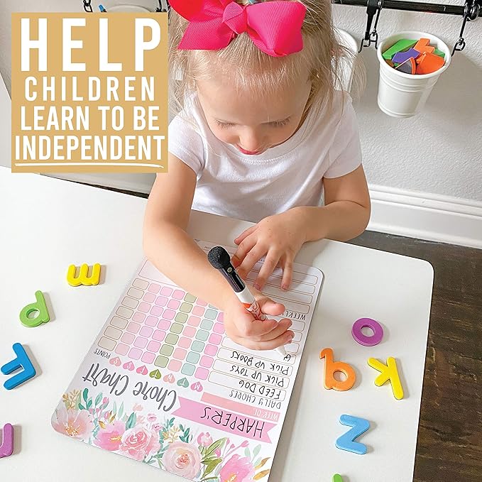 Hadley Designs Magnetic Chore Chart for Kids – Reward Chart for Kids, Dry Erase Responsibility Board for Children at Home, Fridge Behavior Tracker for Daily & Weekly Tasks, Floral Toddler Chore Board
