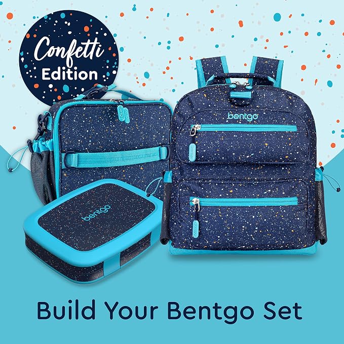 Bentgo Kids Confetti Backpack - Lightweight 14” Backpack for School, Travel & Daycare, Ideal for Ages 4+, Durable & Water-Resistant, Roomy Interior, & Loop for Lunch Bag (Confetti Edition-Abyss Blue)