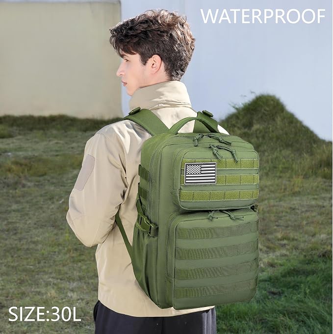Wotony Military Tactical Backpack for Men Waterproof Daypack 3 Day Assault Pack Molle Bag with Water Bottle Holder