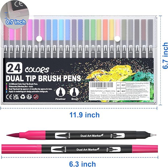 Halobios Dual Brush Marker Pens, 24 Colors Art Markers with Fine and Brush Tip Coloring Markers for Adults, Marker for Journaling Calligraphy Drawing Sketching Doodling Illustrating