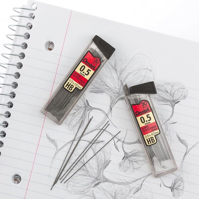 Pentel Super Hi-Polymer Refills, 0.5 mm Fine, HB, 180 Pieces of Lead (C25BPHB6), (Pack of 2)