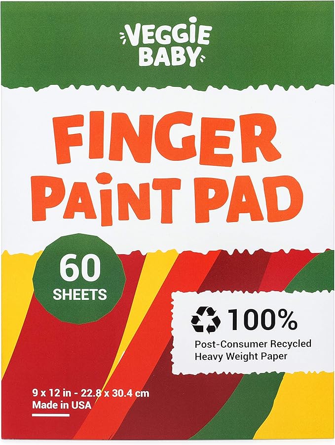 Veggie Baby Art Paper Pad for Finger Painting, Drawing and Coloring, 60 Sheets, Kid’s and Toddler’s Multimedia Paint Use, Unwaxed Heavy Stock for Crayons and Projects