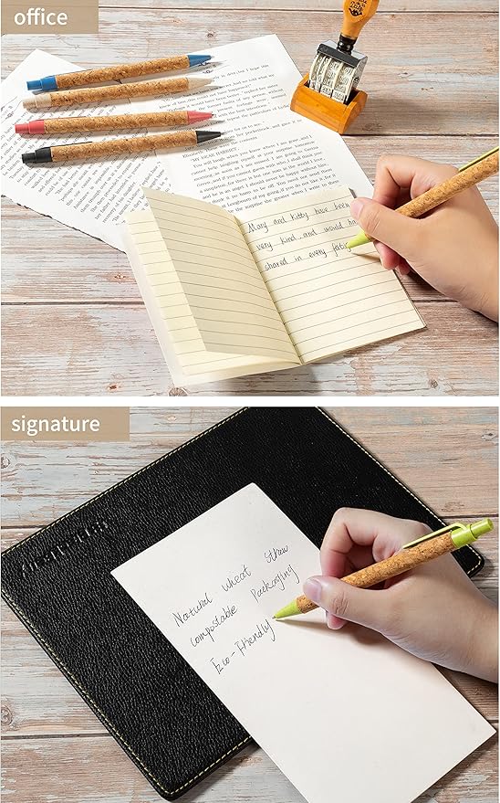 jinfusi Wheat Straw Pens(30 Pack),Eco Friendly Cork and Recycled Ballpoint Writing Black Ink Sustainable Products Set Pens or Journaling