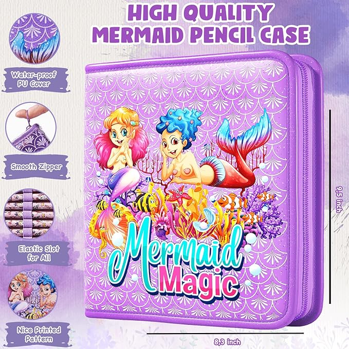 DOKKIA Fruit Scented Coloring Pens Markers Set 65 PCS Art Craft Drawing Case - Washable Kits Pencil,Gel Pen,Crayon&Coloring Book Supplies Mermaid Tail Purple