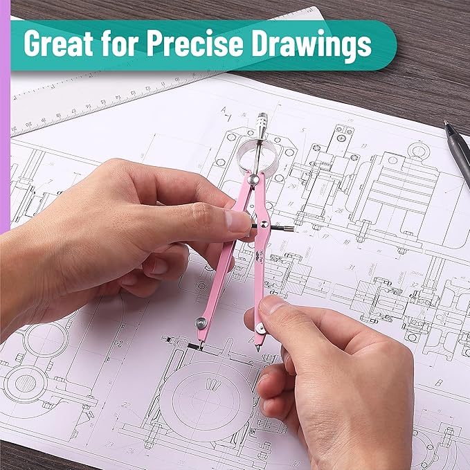 Mr. Pen- Professional Compass for Geometry, Extra Lead, Metal Compass Drawing Tool for Students, Drafting and Engineering, Technical Drawings, Circles and Geometry Projects