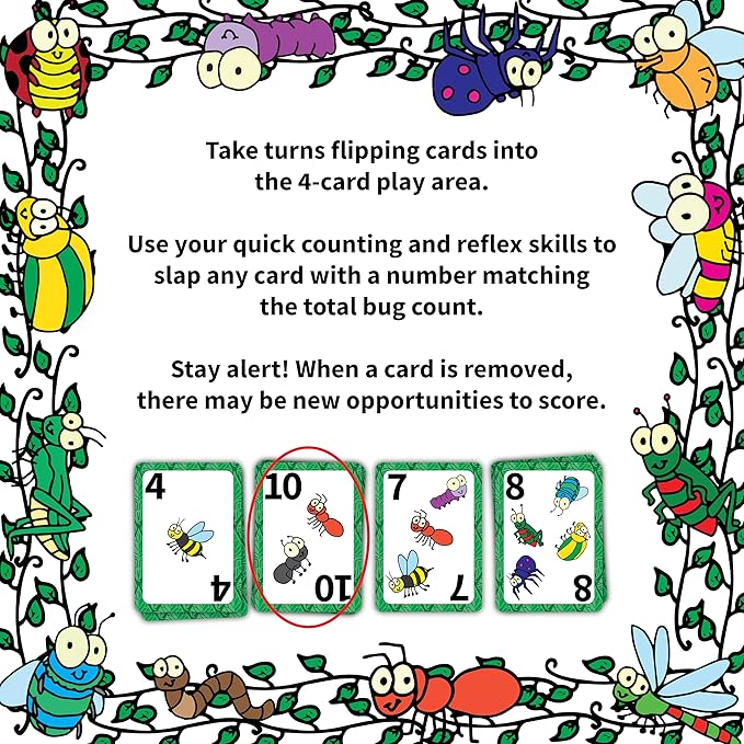 Niche Nation Games Bug Bash Card Game- Award-Winning Kids Brain Game for Ages 7-12 - Quick-Counting Bug-Slapping Game Fast, Fun, and Frenetic - Smart Card Game for Kids 7-12 and 2-4 Players