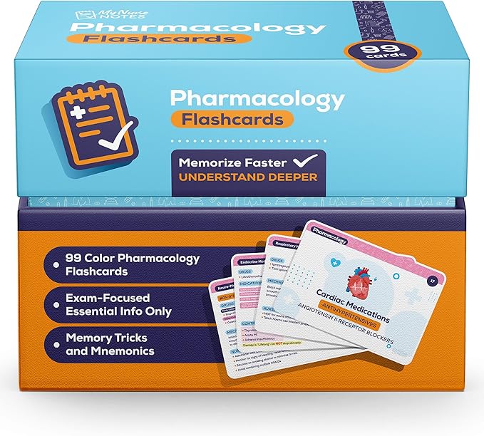 My Nurse Notes Pharmacology Flashcards for NCLEX – 99 Color-Coded Study Cards for RN & PN Nursing Students | High-Yield Medications, Built-in Mnemonics, Nursing Considerations & Fast Recall Design